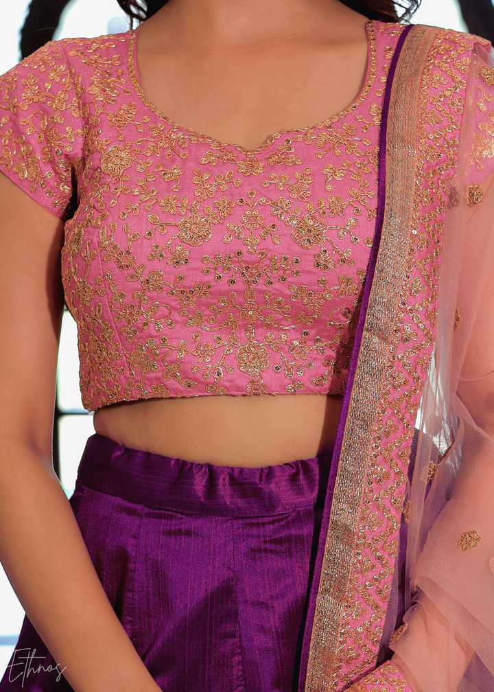 Pink and Purple Silk Lehenga Choli