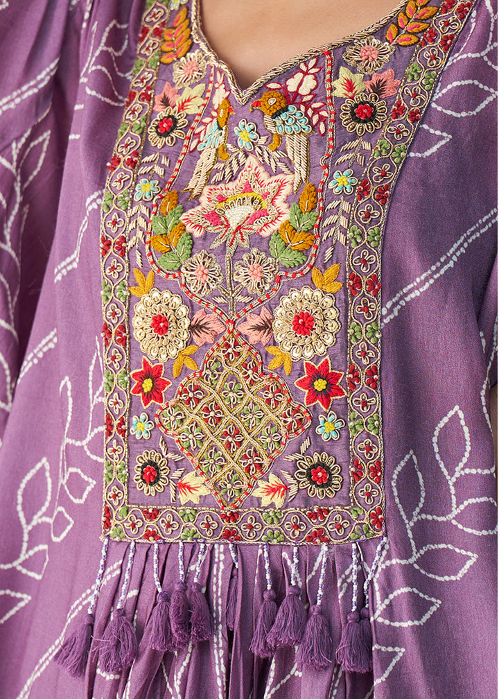 Lavender Purple Premium Chinon Silk Kurta with Pant