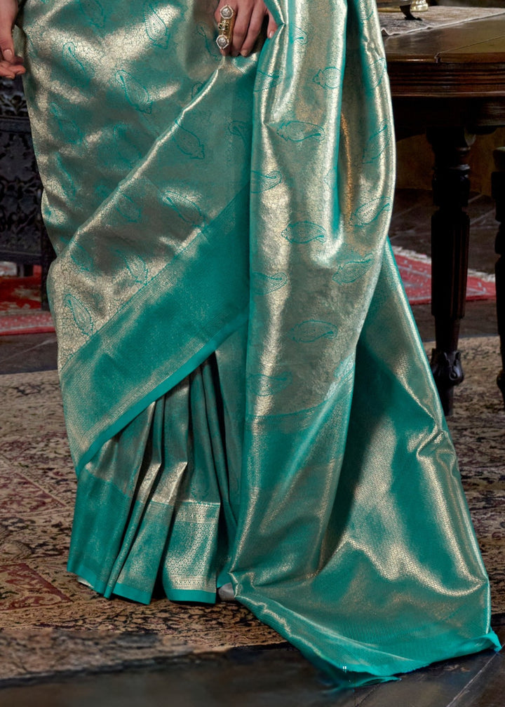 Aqua Green Pure Handloom Dharmavaram Weaving Silk Saree