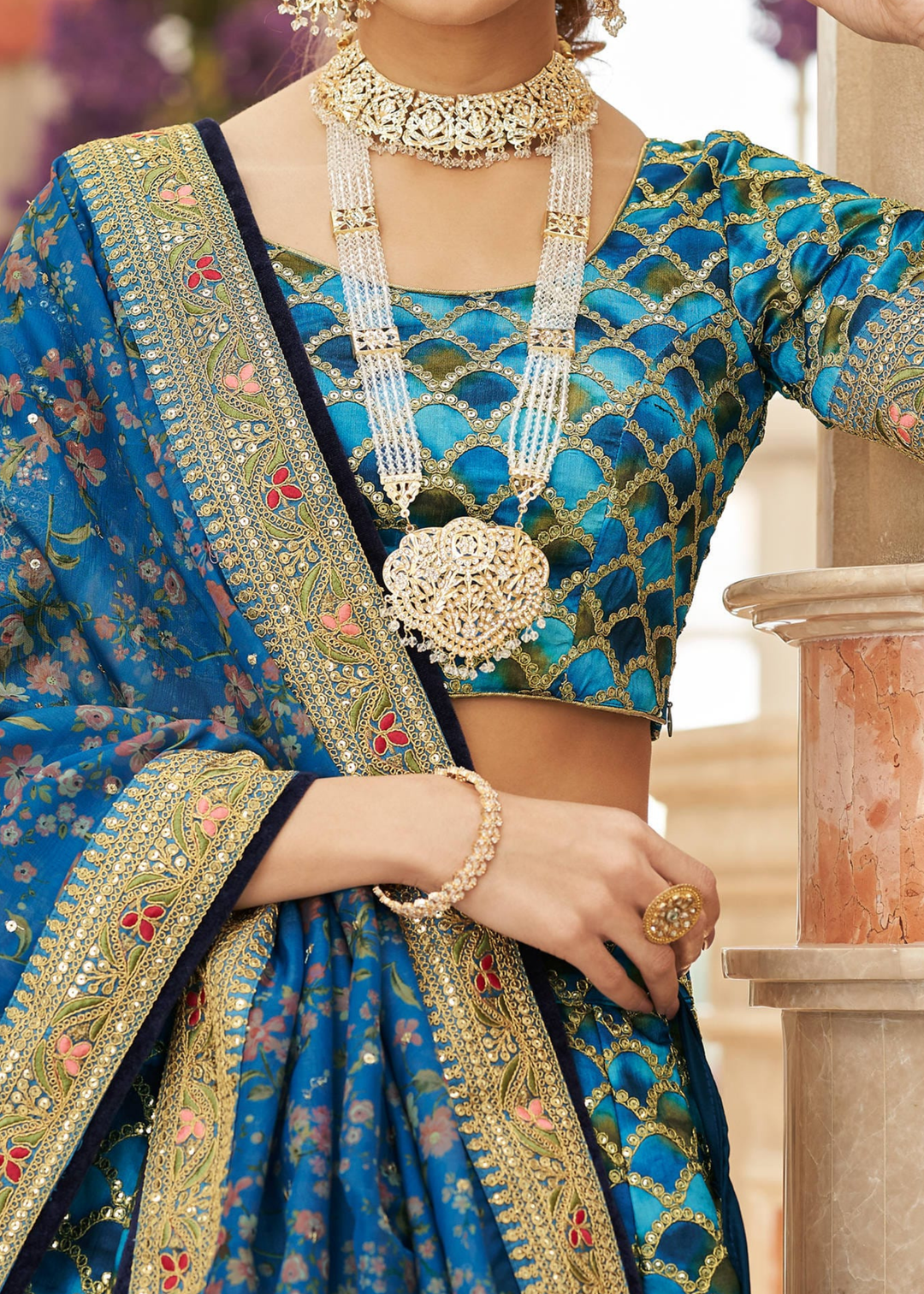 Shades Of Blue Art Silk Lehenga Choli with Thread, Zari,Dori & Sequins work