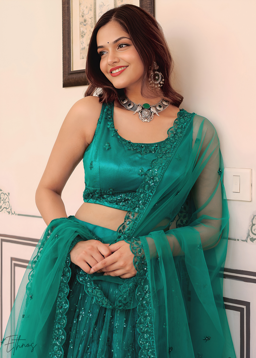 Teal Green Soft Net Lehenga Choli