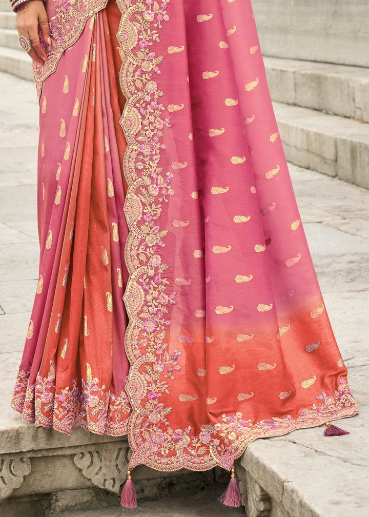 Soft Pink Silk Saree With Embroidery Cut and Butti Work