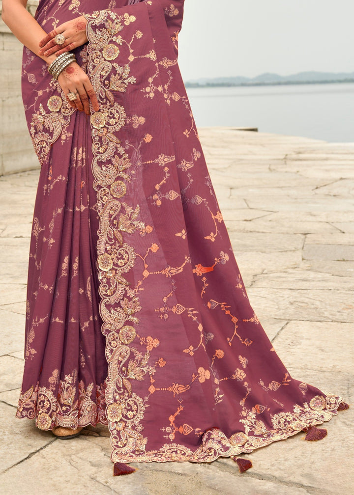 Mulberry Silk Saree With Embroidery Cut and Butti Work