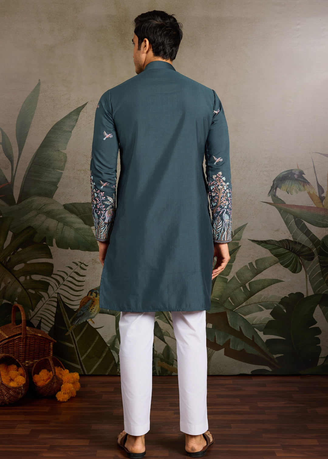 Deep Teal Green Mens Silk Kurta with Pant