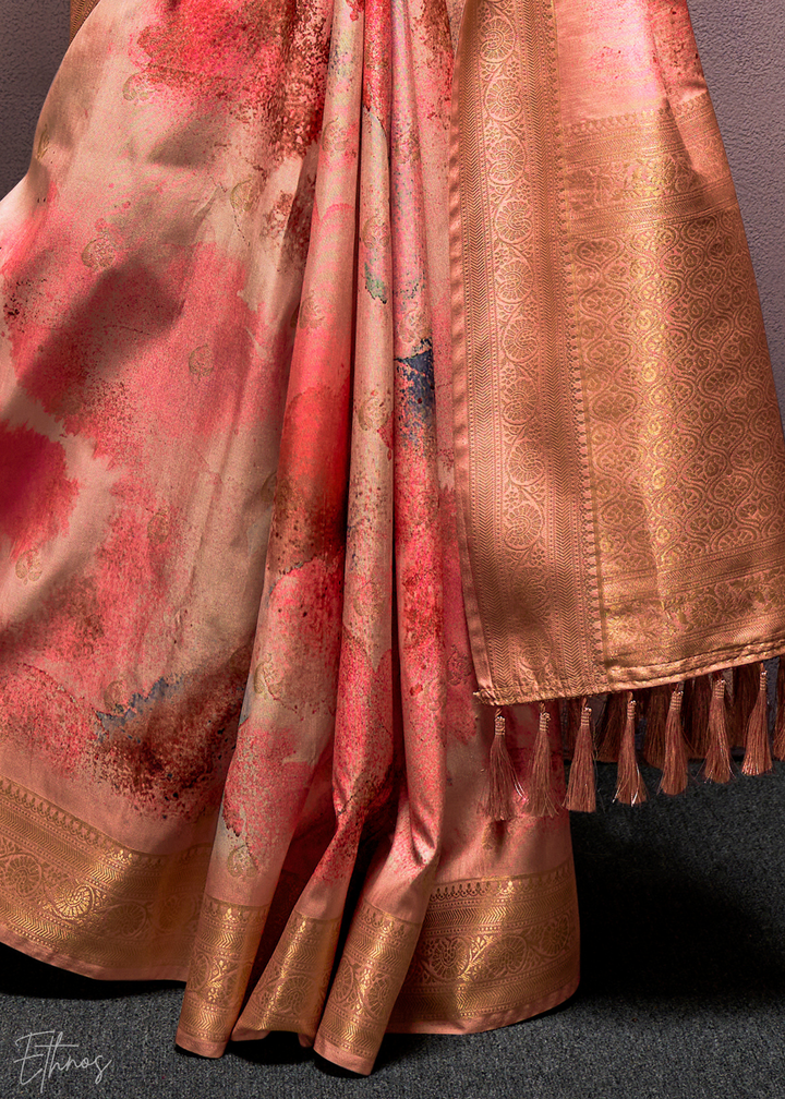 Cantaloupe Orange Handloom Weaving Silk Saree