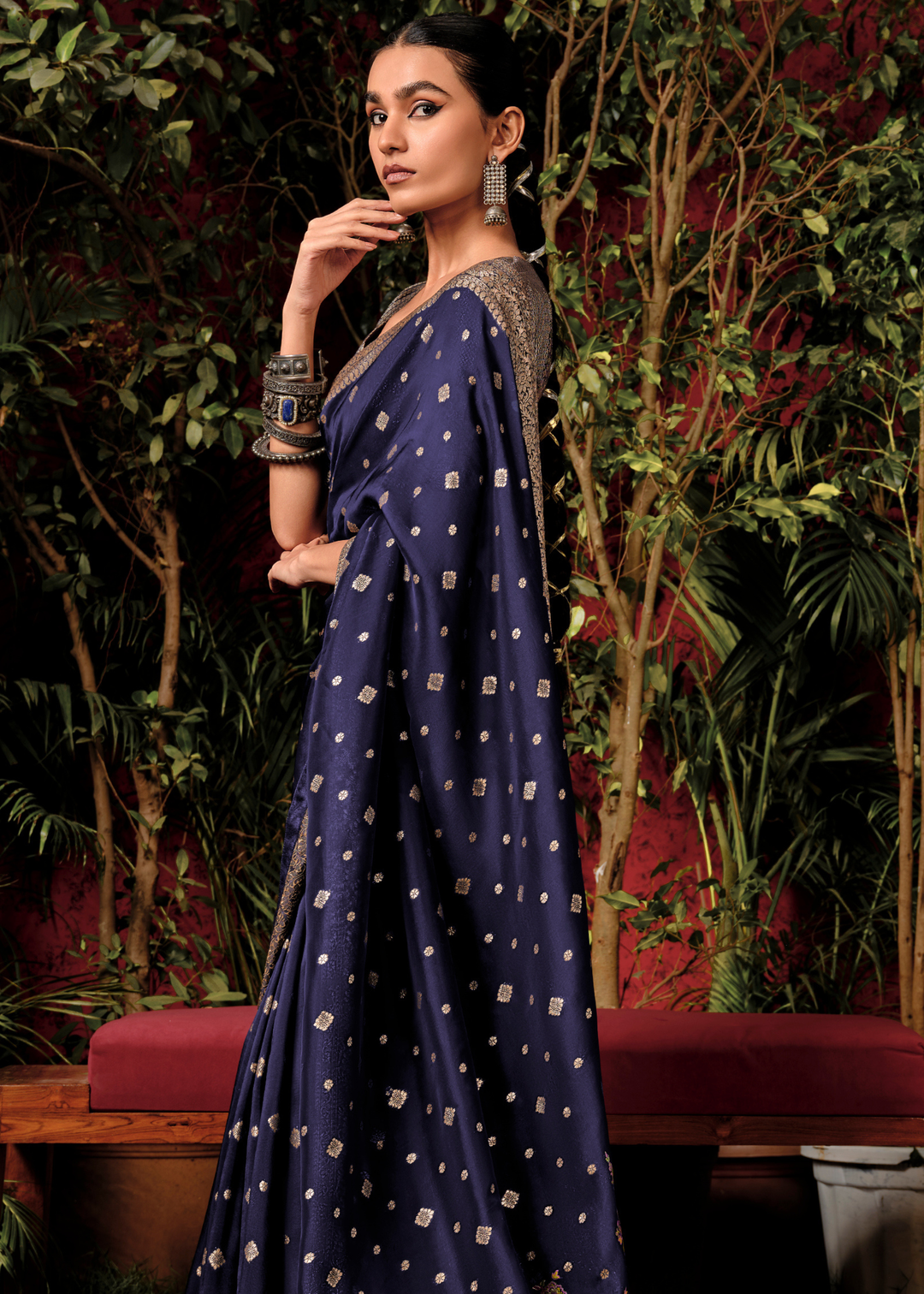 Denim Blue Zari Woven Dola Silk Saree with Designer Pallu