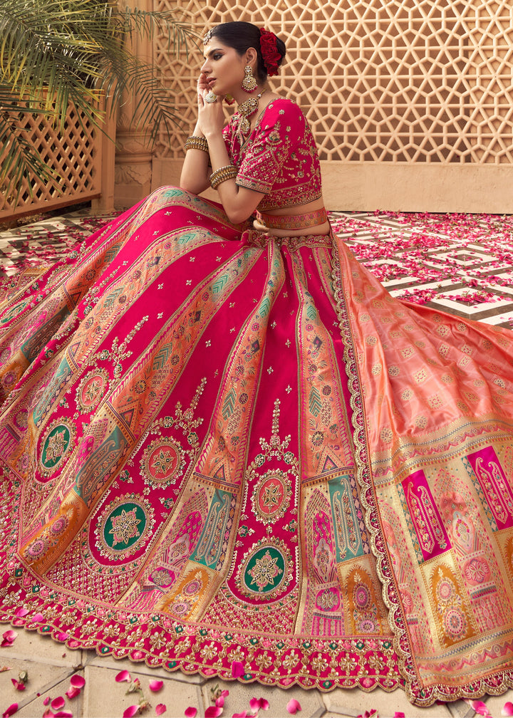 Punch Pink Banarasi Silk Lehenga Choli With Zarkan And Cut Work