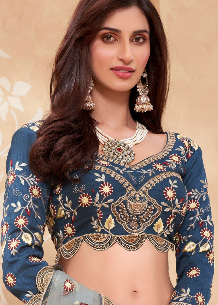 Shades of Blue Silk Lehenga Choli WIth Beautiful Thread & Sequins Embroidery Work : Top Pick