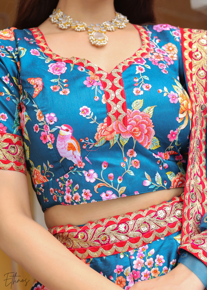 Azure Blue Silk Lehenga With Dupatta