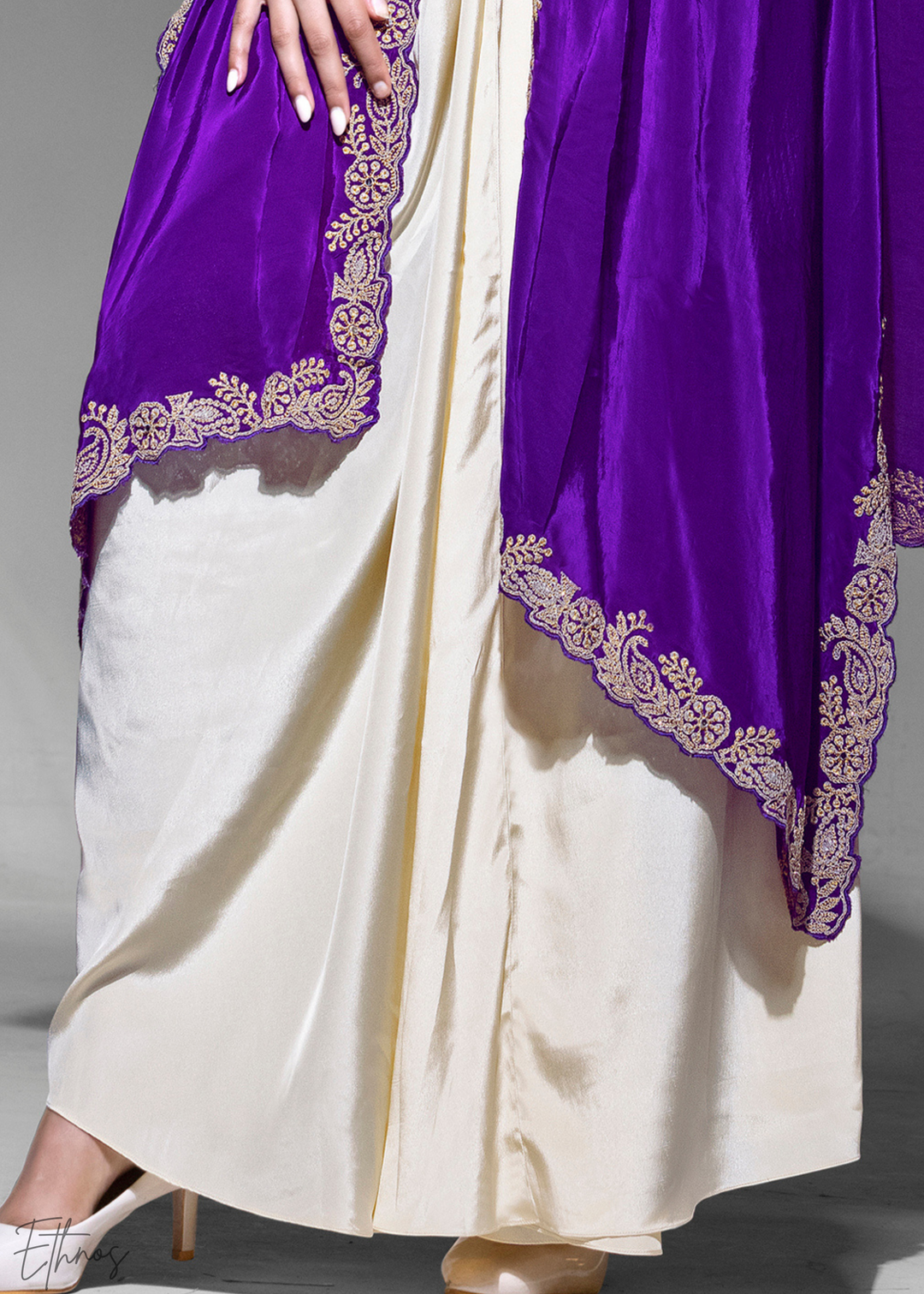 Purple Crepe Silk Skirt With Shrug