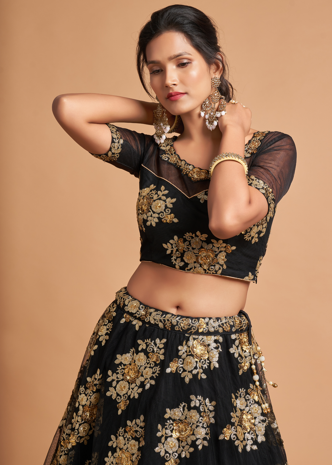 Onyx Black Designer Soft Net Lehenga Choli with Zari & Sequins work