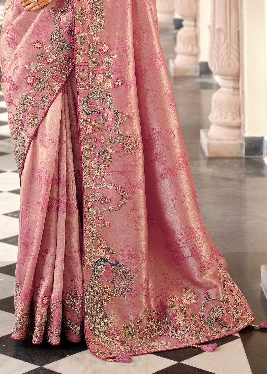 Mauve Pink with Floral detailing Silk Saree