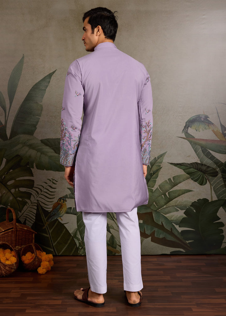 Soft Lavender Mens Silk Kurta with Pant