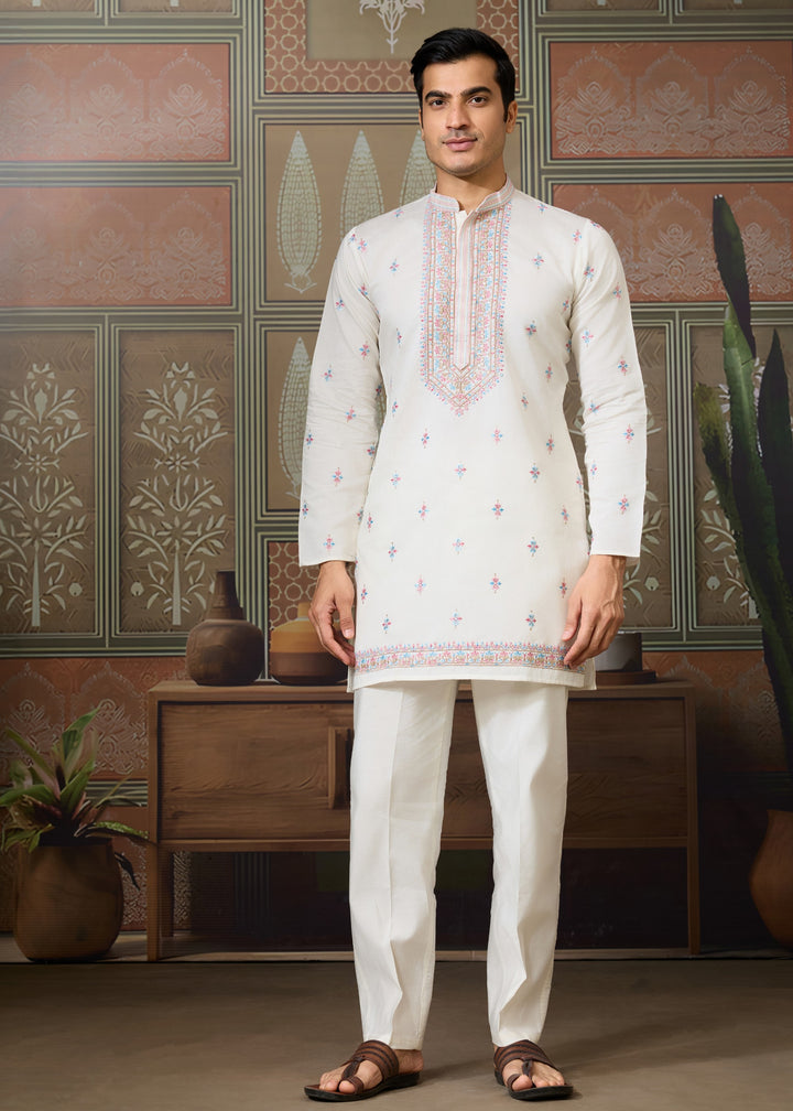 Pure White Mens Wear Koti Style with Silk Kurta and Pajama
