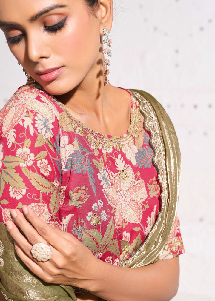 Moss Green Gold Crush Tissue Silk Saree With Beautiful Blouse