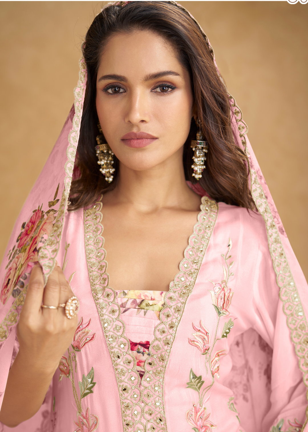 Soft Pastel Pink Chinon Palazzo Suit