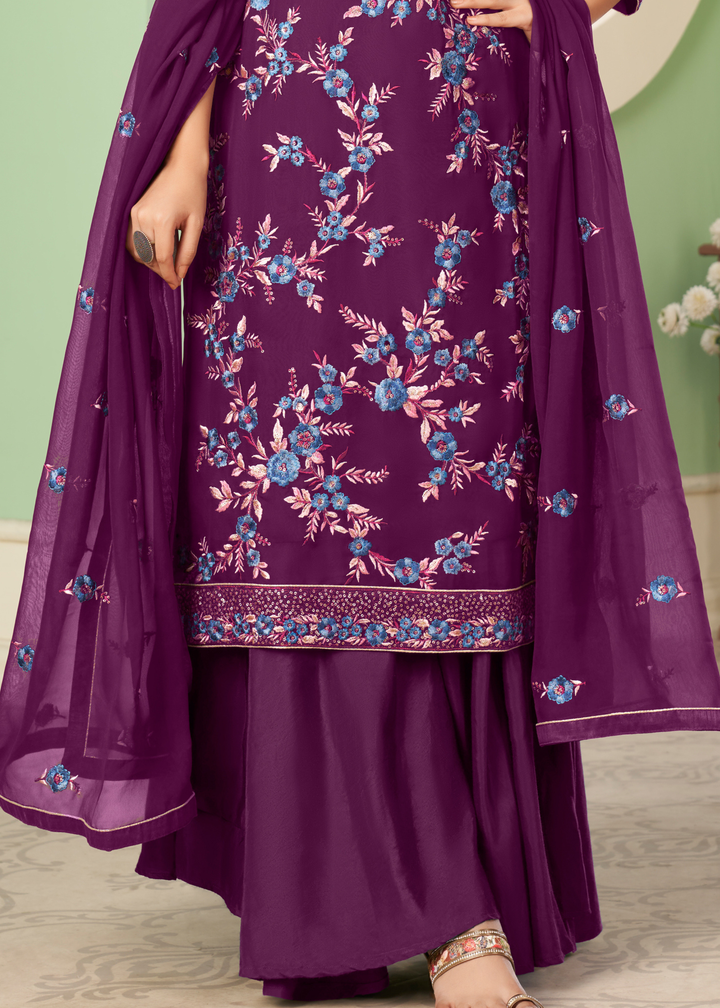 Lollipop Purple Georgette Salwar Suit with Multi Colour Thread Embroidery & Sequence work