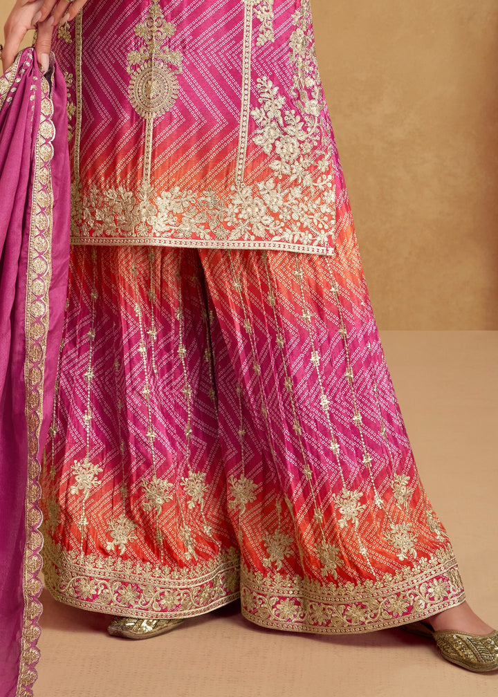 Pink With Orange Accents Silk Salwar Suit : Top Pick