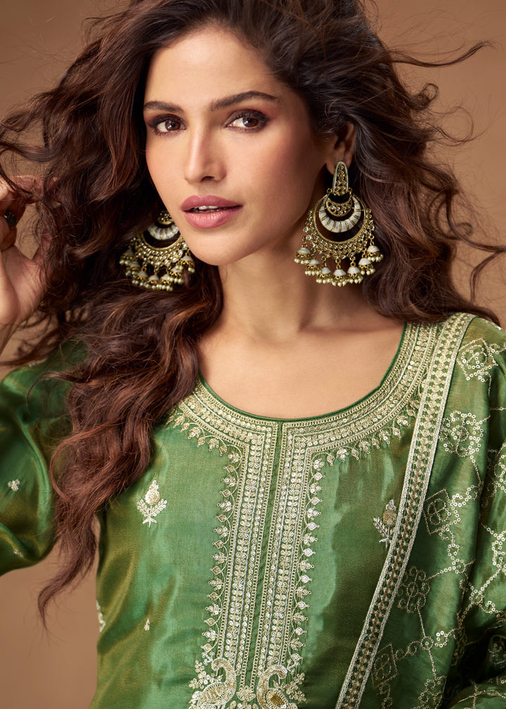 Elegant Mehendi Green Silk Salwar Suit