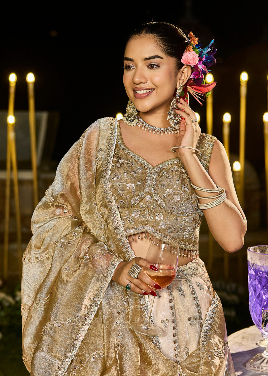 Multi Satin Silk Lehenga Choli with Sequince Embroidered