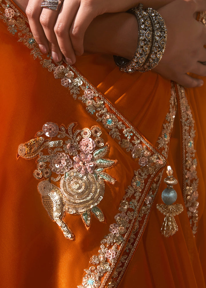 Bright Orange Fancy Silk Saree With Printed Blouse