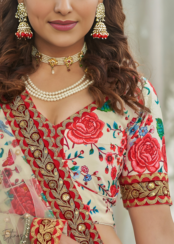 Pearl White Silk Lehenga With Dupatta