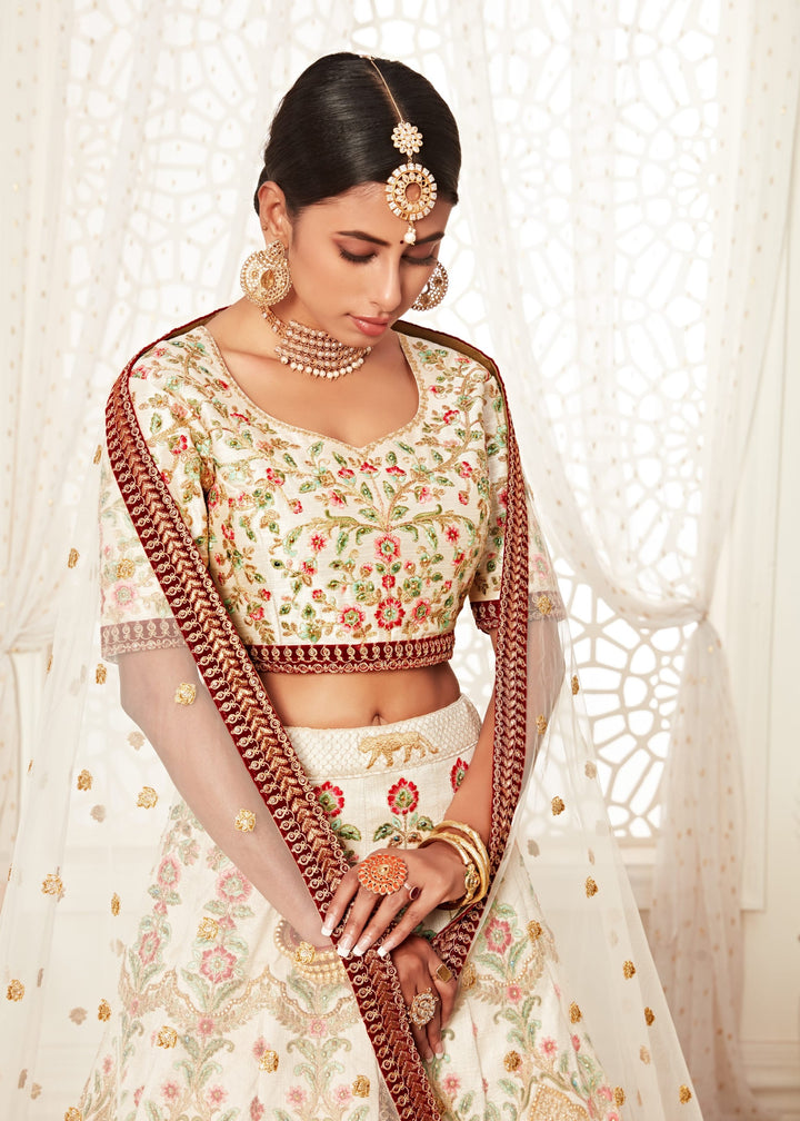Off-White Art Silk Embroidery Lehenga
