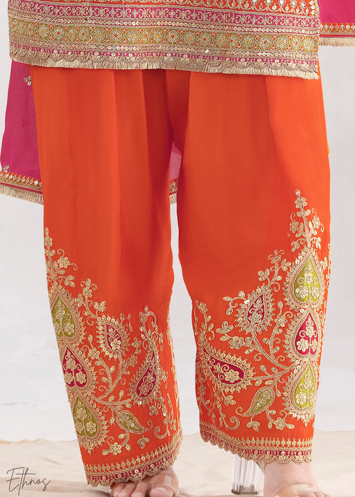 Pumpkin Orange Chinnon Silk Salwar Suit