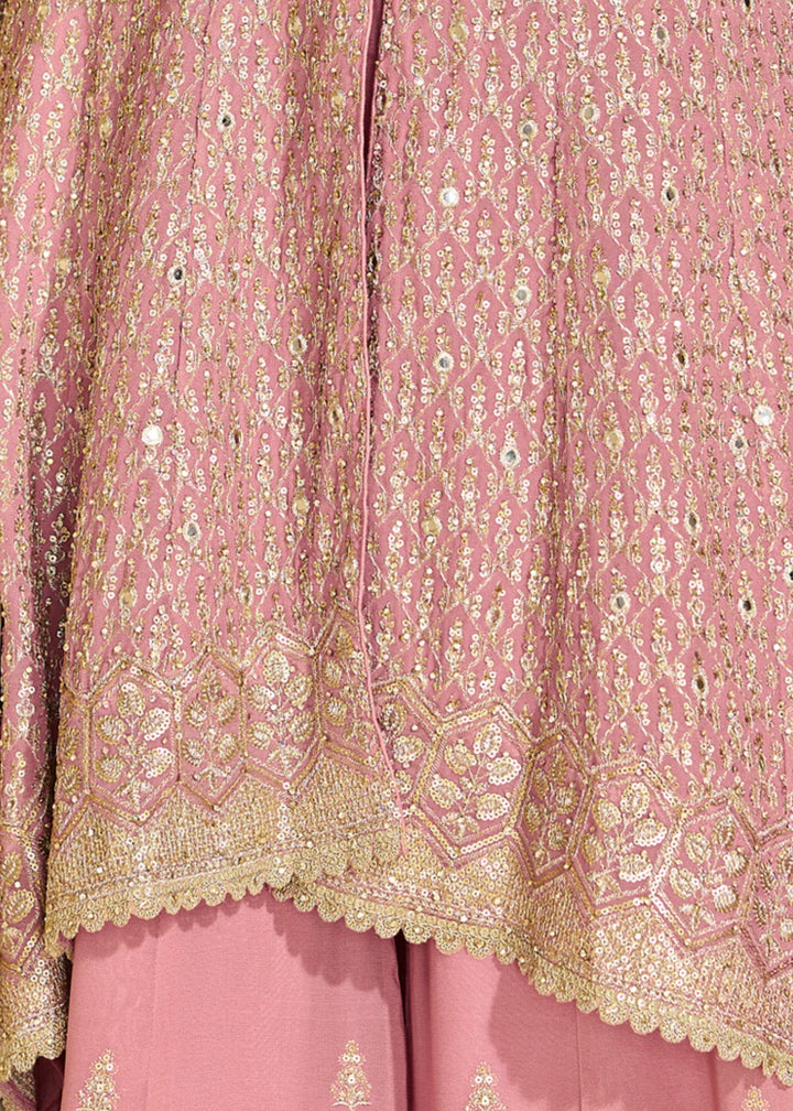 Blush Pink Georgette Plazo Suit With Hand Seroski And Embroidered Work