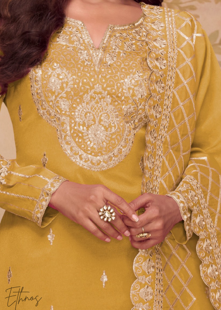 Antique Mustard Silk Palazzo Suit