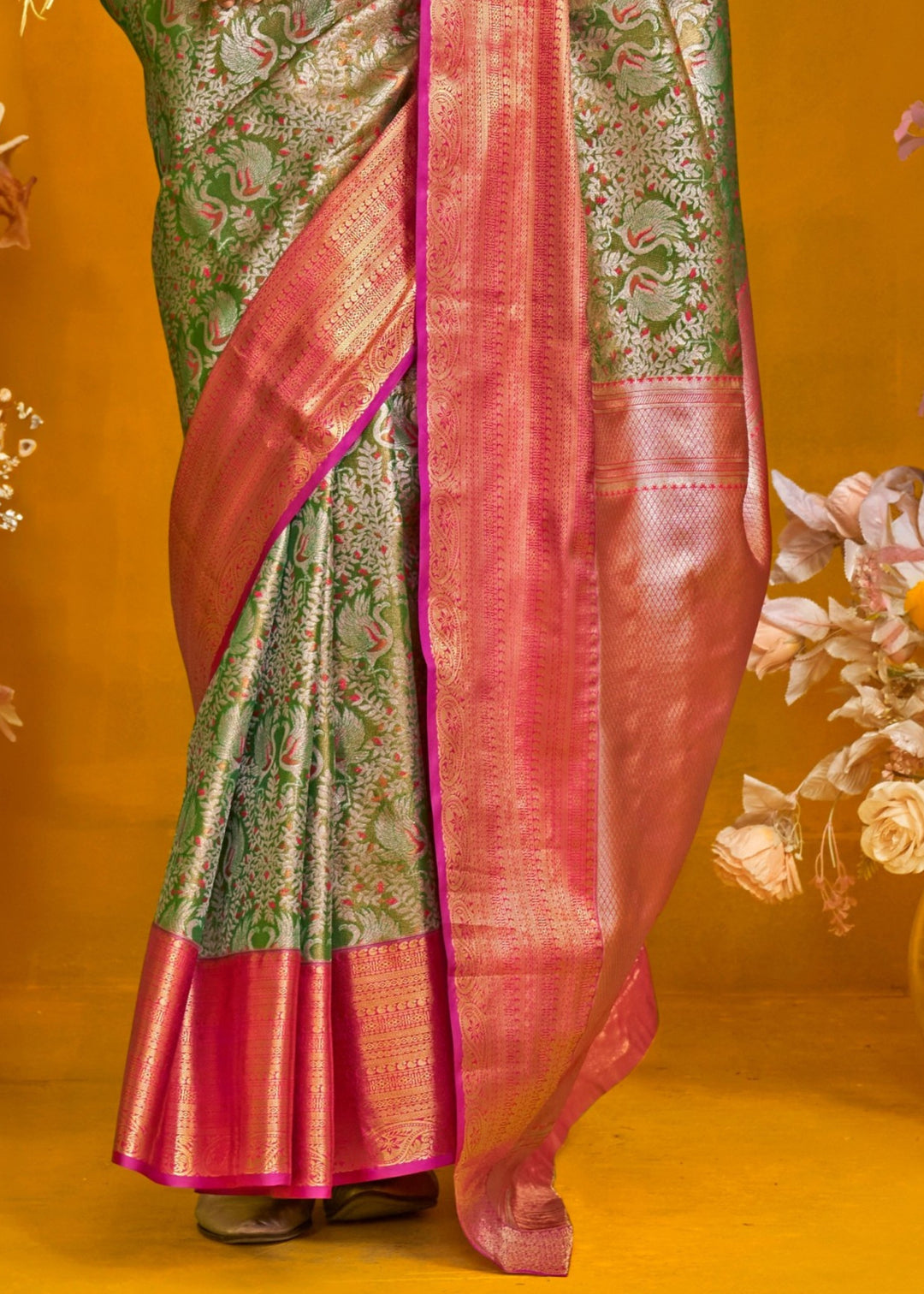 Red And Green Pure Dharamavaram Silk Saree