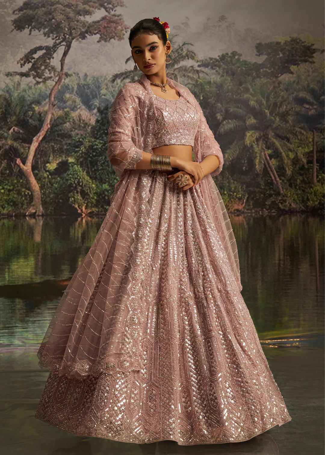 Soft Blush Pink Soft Net Lehenga With Embroidery