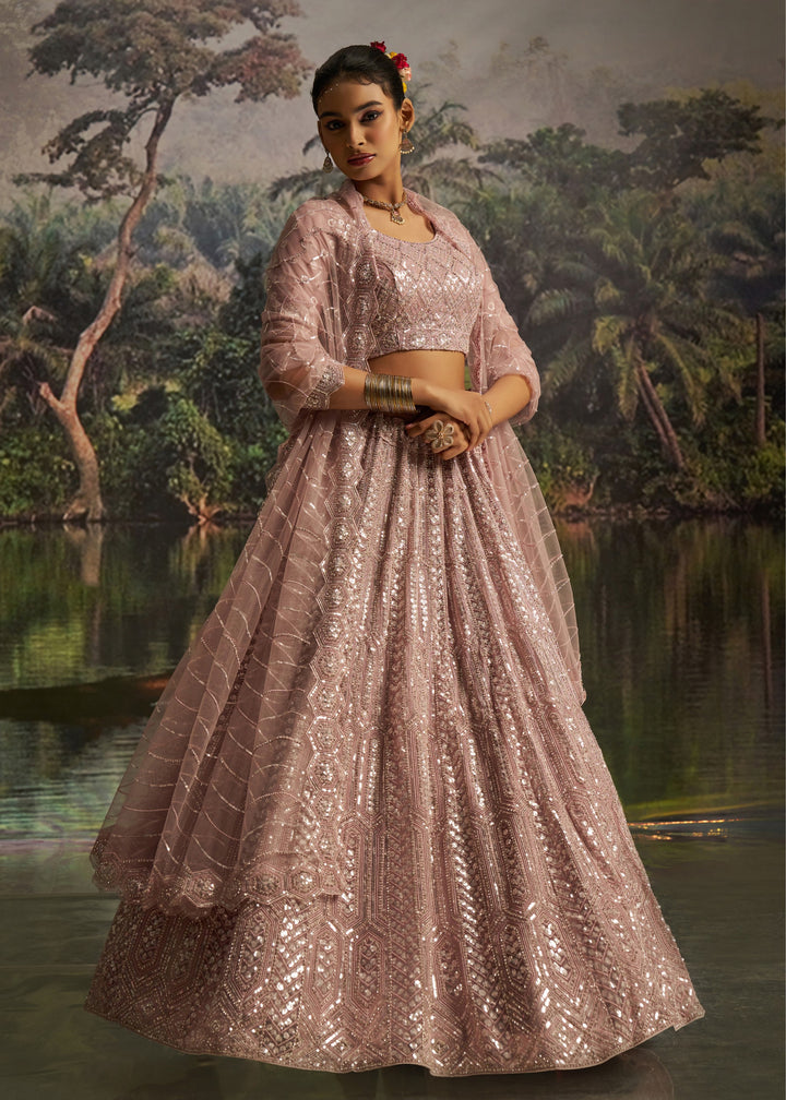 Soft Blush Pink Soft Net Lehenga With Embroidery