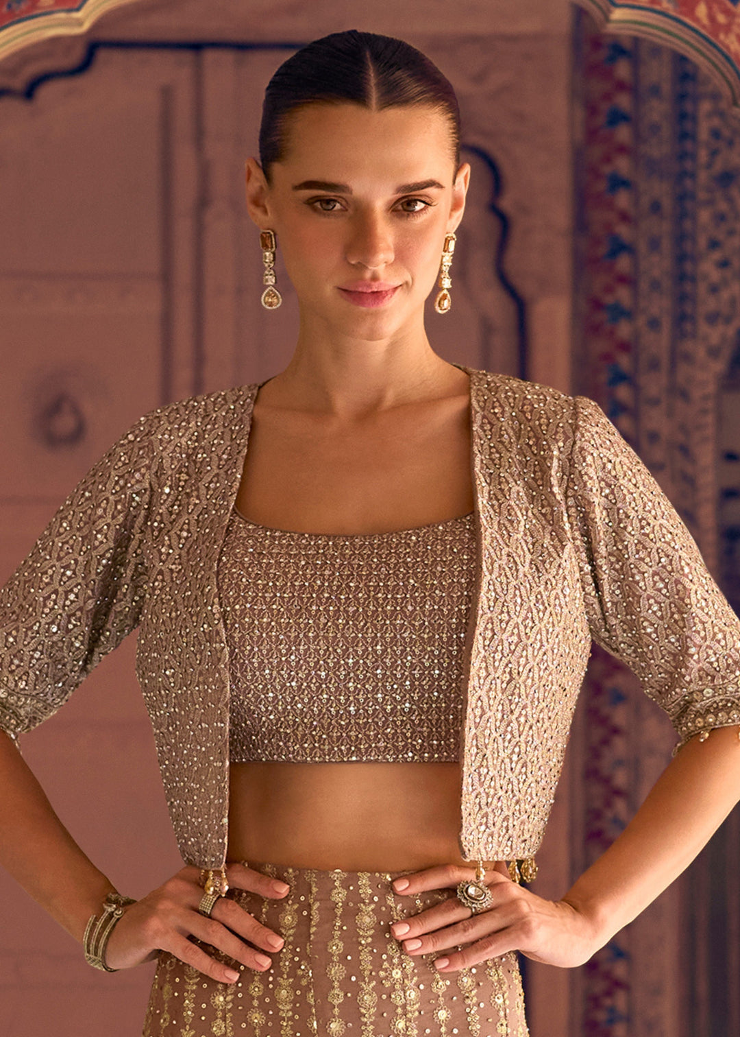 Beige-Gold Georgette Salwar Suit