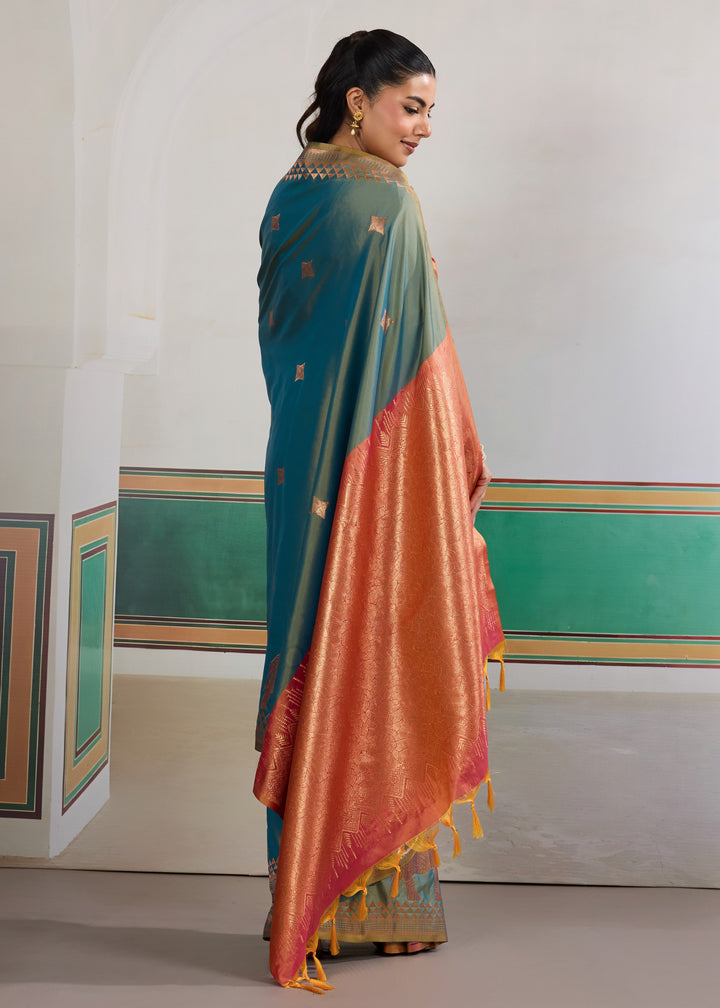 Teal blue Pure Silk Saree