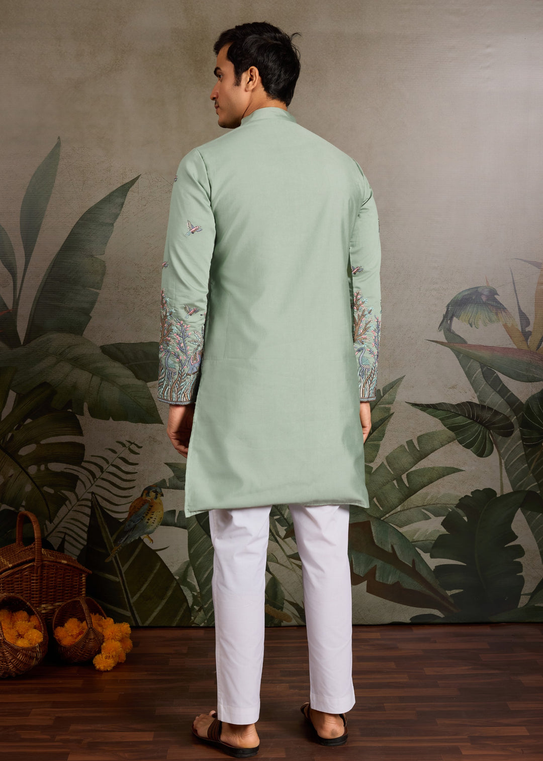 Sage Green Mens Silk Kurta with Pant