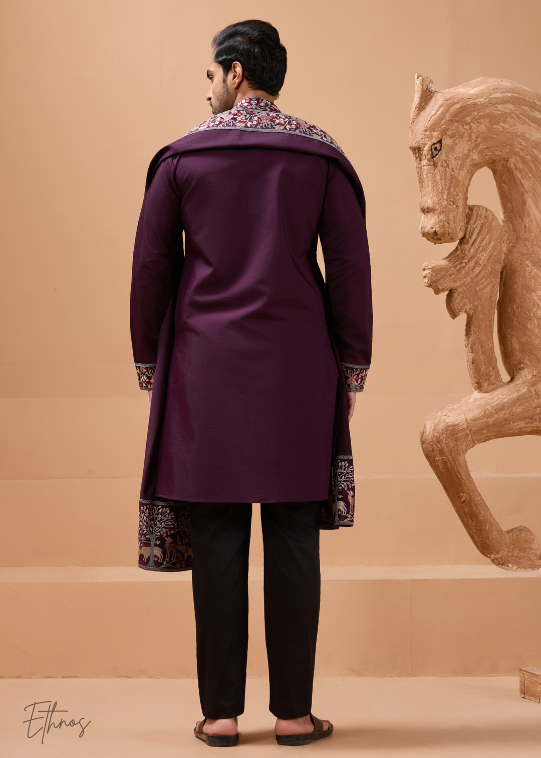 Purple Mens Wear Silk Kurta With Pant And Dupatta