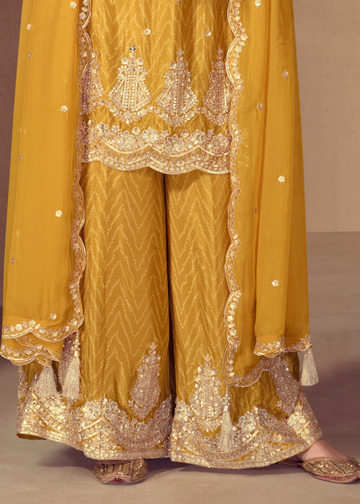 Mustard Yellow Chinon Digital Print Salwar Suit