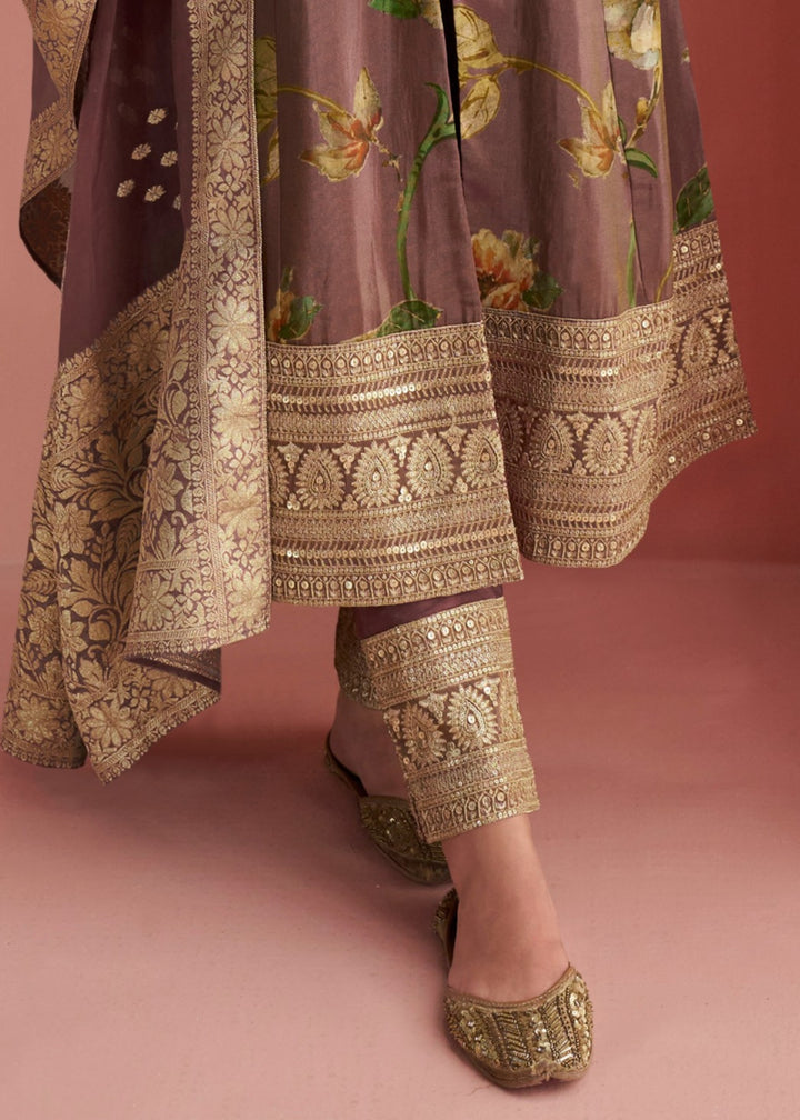 Olive Green Salwar Suit with Multi-Colored Floral Print