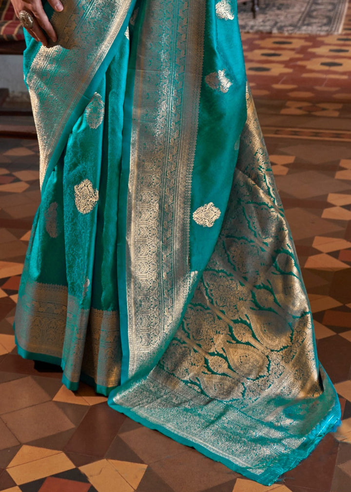 Cerulean Two Tone Handloom Weaving Silk Saree