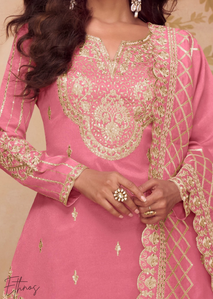 Soft Gulabi Pink Silk Palazzo Suit