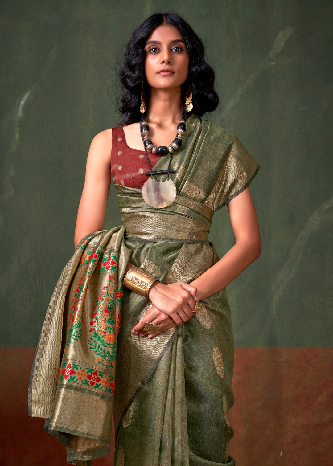 Verdun Green Paithani Tissue Silk Saree With Zari Work