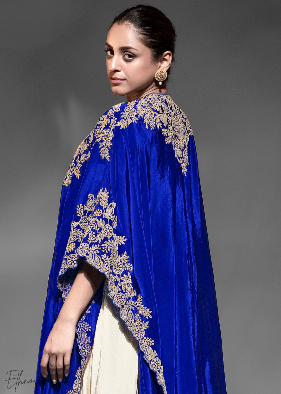 Blue Crepe Silk Skirt With Shrug