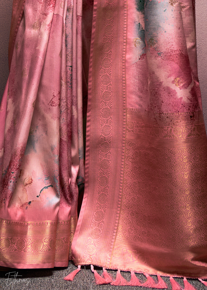 Flamingo Pink Handloom Weaving Silk Saree
