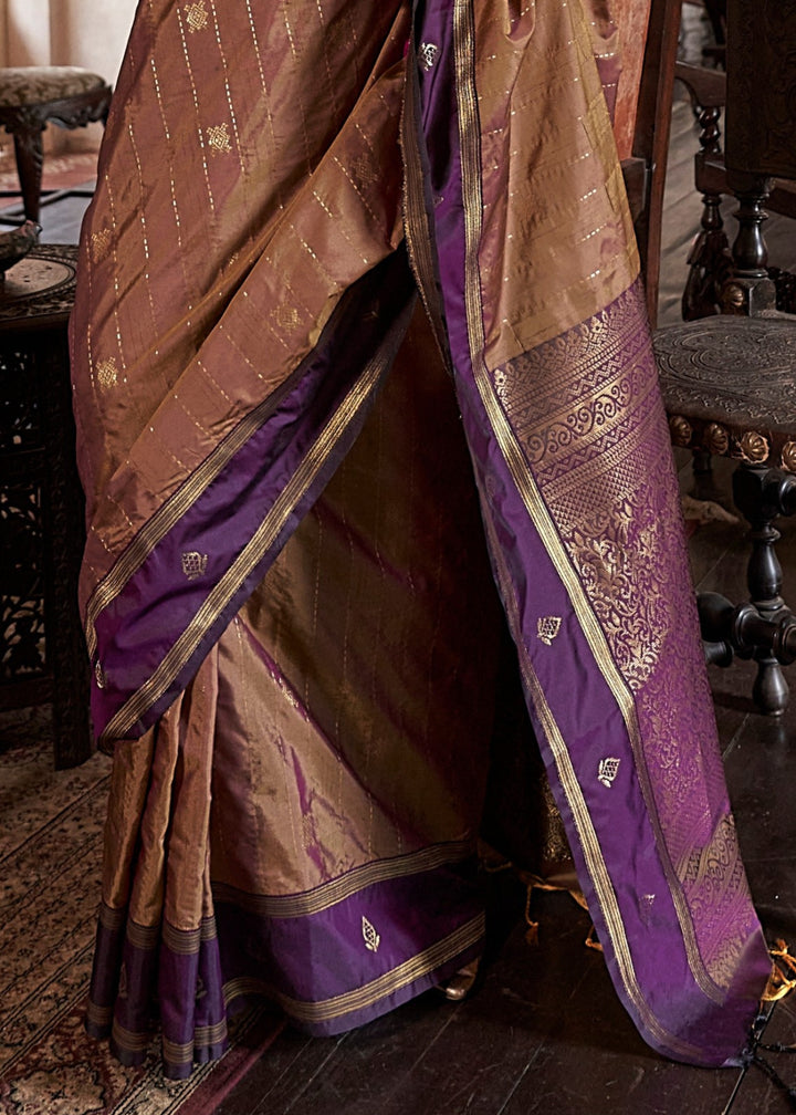 Brown Tussar Silk Handloom Weaving Saree