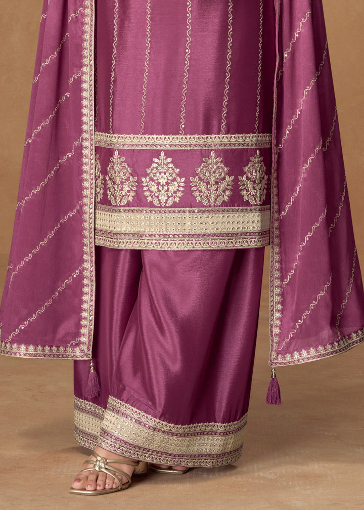 Purple Premium Chinnon Silk Salwar Suit