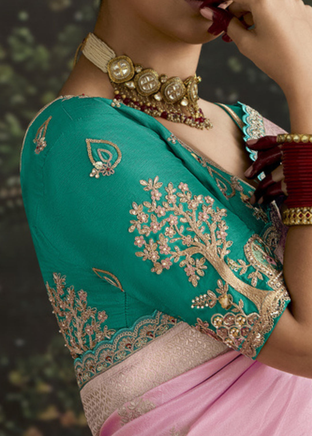 Soft Pink and Green Saree with Viscose Silk and Zari Work