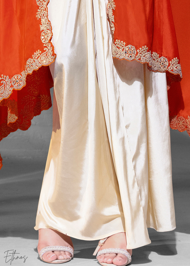 Orange Crepe Silk Skirt With Shrug