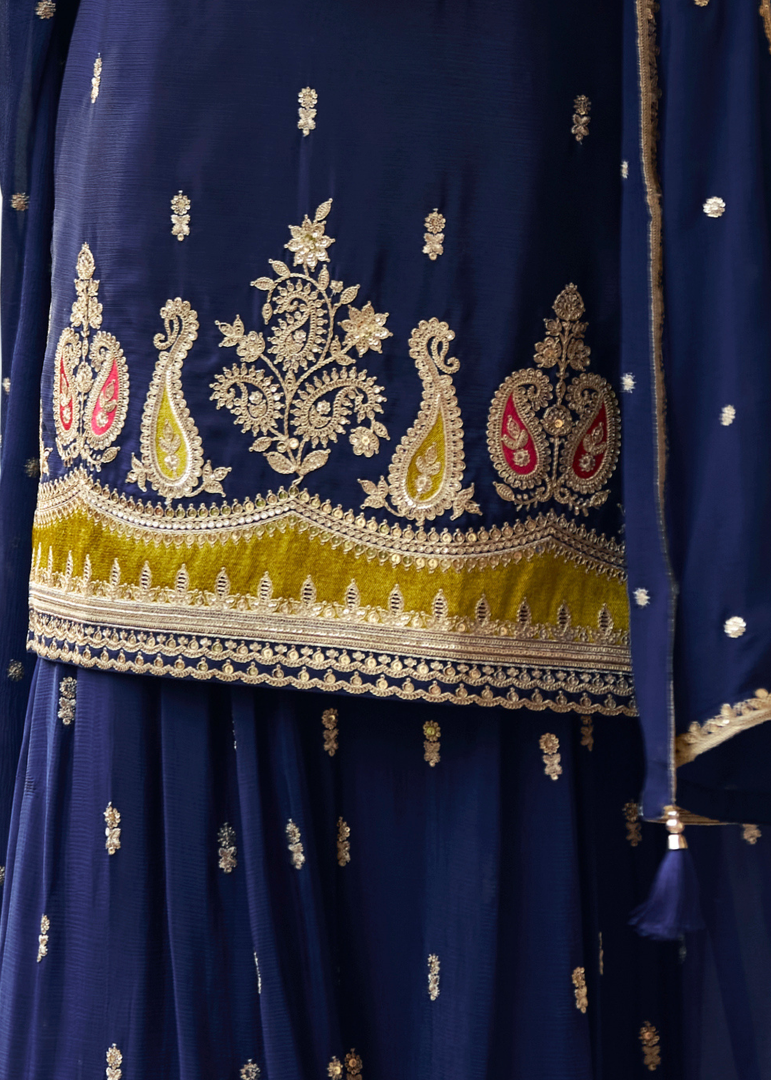 Navy Blue Chinon Palazzo Suit