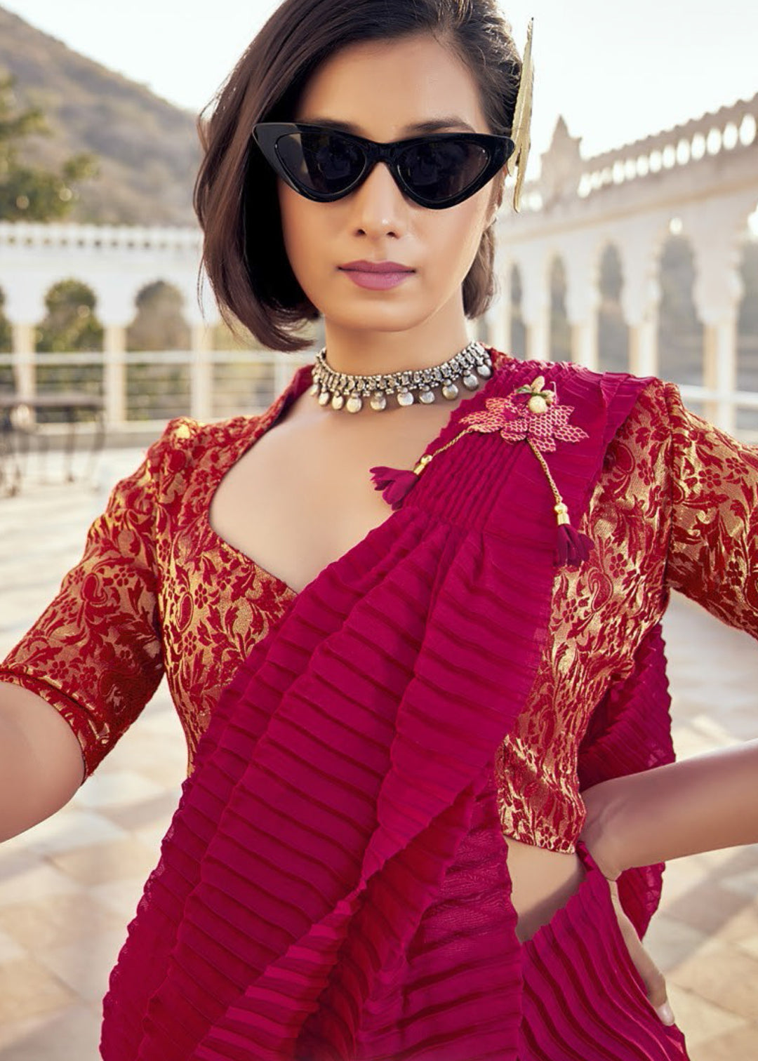 Hot Pink Crush Silk Saree With Beautiful Blouse